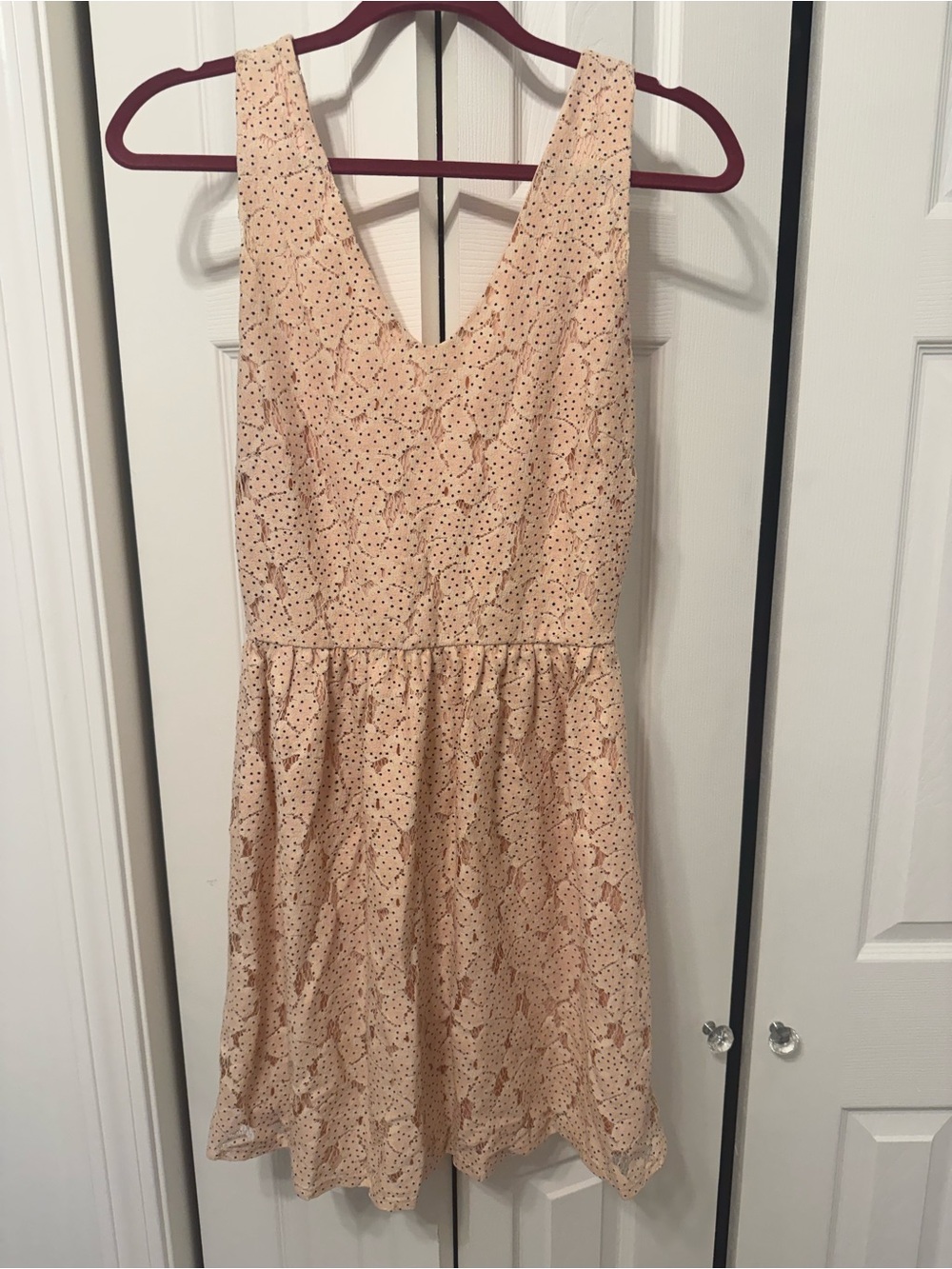 Everly Peach Polka Dot Lace Skater Dress